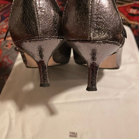 [39] VERA WANG Riky 50 Scarpa Silver Cracked Leather Kitten Heel - Picture 3 of 5